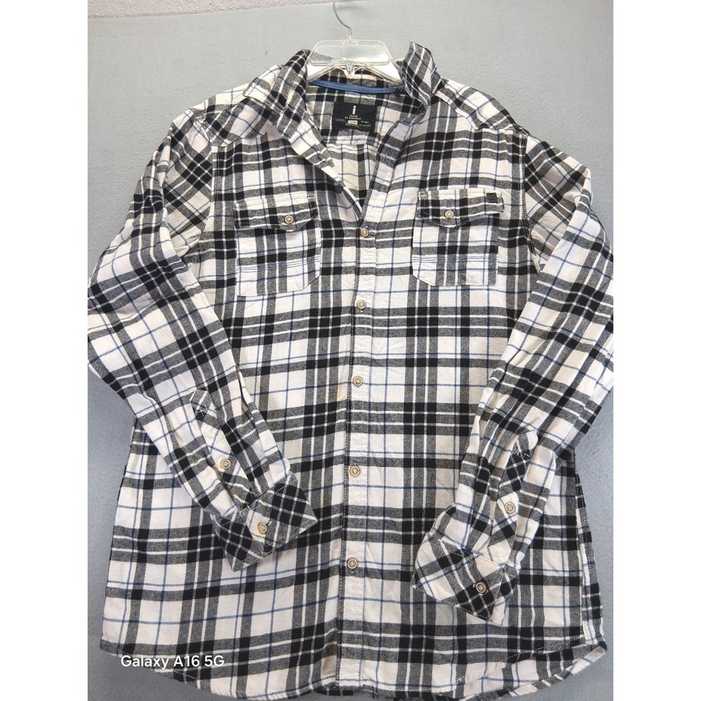 Jeans By Buffalo Men Black Paid Flannel Button Up, Longsleeve‎ Shirt, Size L